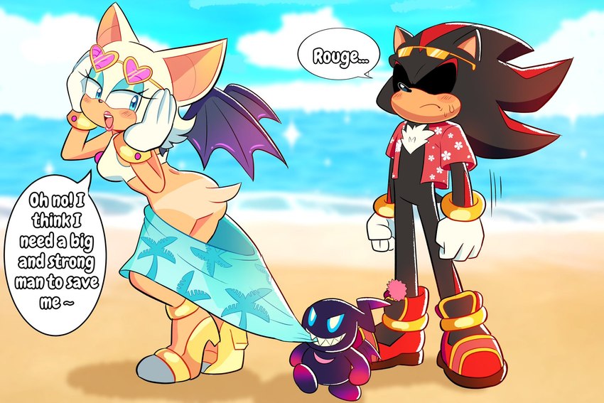 anthro beach blush bottomless butt clothed clothing clothing_pull coppertone_pose exhibitionism faux_embarrasment female flirting_look footwear group high_heels male male/female public public_nudity seductive shameless shoes teasing trio wardrobe_malfunction manysart1 coppertone_(sunscreen) sega sonic_the_hedgehog_(series) rouge_the_bat shadow_chao shadow_the_hedgehog bat chao_(sonic) character_chao eulipotyphlan hedgehog mammal hi_res