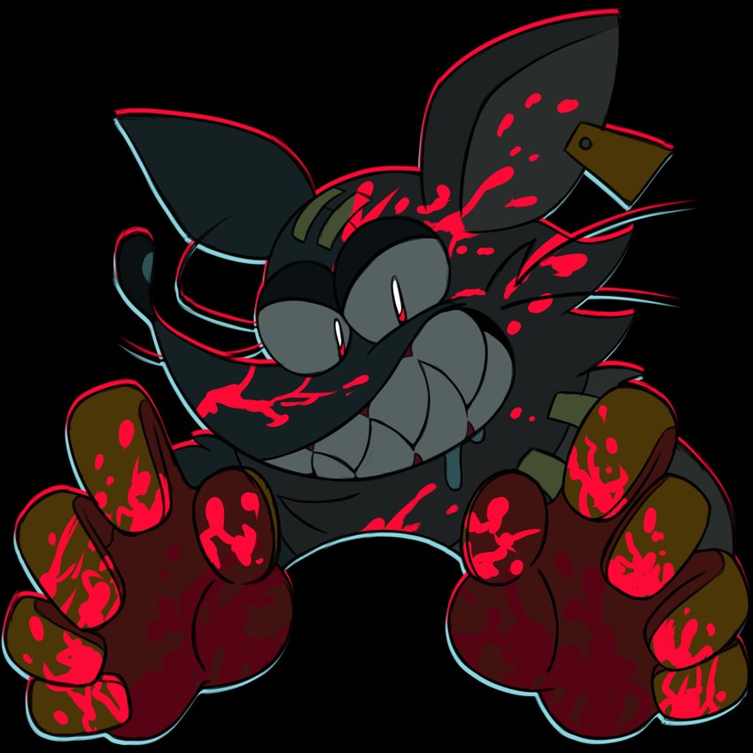 5_fingers angry anthro arm_scar big_ears big_nose big_teeth black_background black_nose blood blood_covered blood_on_arm blood_on_chest blood_on_clothing blood_on_ear blood_on_face blood_on_gloves blood_on_hand blood_on_head blood_on_nose blood_splatter bodily_fluids chest_tuft clothing colored_blood creepy creepy_face creepy_smile dripping drooling ear_piercing ear_tag facial_scar fingers fur gloves grey_body grey_ears grey_face grey_fur grey_head grin grinning_at_viewer half-closed_eyes handwear head_scar looking_at_viewer male mostly_nude_anthro mostly_nude_male narrowed_eyes naughty_face naughty_smile nightmare_fuel orange_clothing orange_gloves orange_handwear outline piercing pink_blood reaching reaching_towards_viewer red_eyes saliva saliva_drip saliva_on_chin scar scary sharp_teeth simple_background smile solo teeth toony toothy_grin tuft unusual_blood unusual_bodily_fluids whiskers wide_grin wide_smile 8-bit-britt mad_rat_dead nippon_ichi_software mad_rat_(mad_rat_dead) mammal murid murine rat rodent 1:1 bust_portrait digital_media_(artwork) hi_res portrait