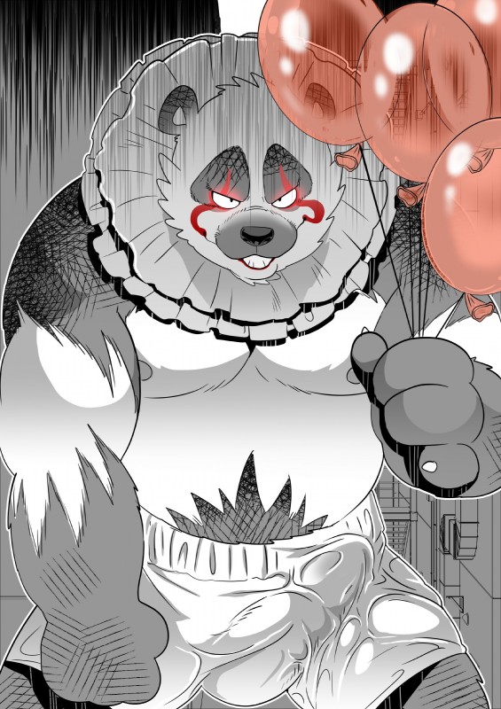 anthro belly bottomwear bulge clothed clothing cosplay erection erection_under_clothing humanoid_hands male moobs nipples pubes shorts slightly_chubby solo kumahachi0925 it_(stephen_king) stephen_king_(copyright) pennywise_the_dancing_clown bear giant_panda mammal 2019 absurd_res hi_res