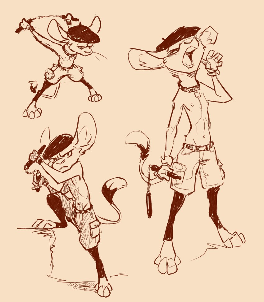 bottomwear breasts clothed clothing leg_warmers legwear melee_weapon nunchaku shorts small_breasts topless weapon animancer luck_(animancer) luckymancer dipodid jerboa mammal rodent 2024 hi_res sketch