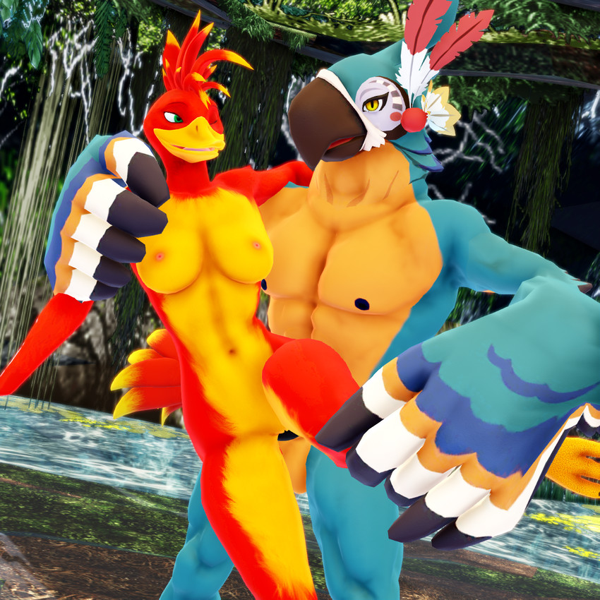 anthro anthrofied balls beak big_breasts breasts duo female genitals green_eyes male male/female muscular muscular_anthro muscular_female muscular_male nipples nude penis pussy smile malicekira banjo-kazooie breath_of_the_wild nintendo rareware the_legend_of_zelda warfare_machine kass_(tloz) kazooie warfare_kazooie avian bird breegull rito 1:1 3d_(artwork) crossover digital_media_(artwork) hi_res mikumikudance_(artwork)