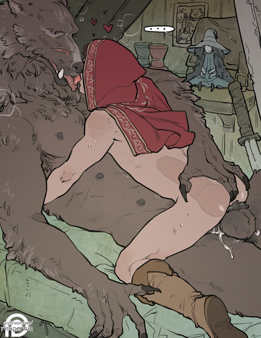 6_nipples anal anal_penetration animal_genitalia animal_penis anthro anthro_penetrating anthro_penetrating_human anthro_penetrating_male balls bed being_watched biped black_nipples bodily_fluids boots canine_genitalia canine_penis chair clothing cum cum_in_ass cum_inside duo_focus faceless_character faceless_human faceless_male facial_scar footwear fur furniture genital_fluids genitals grey_balls grey_body grey_fur group heart_symbol human_on_anthro human_penetrated interspecies larger_anthro larger_male looking_at_another lying male male/male male_anthro male_human male_human/male_anthro male_on_anthro male_on_human male_penetrated male_penetrating male_penetrating_human male_penetrating_male melee_weapon multi_nipple nipples nude_anthro nude_male on_back on_bed penetration penile penile_penetration penis penis_in_ass purple_eyes red_hood scar sex shoes size_difference smaller_human smaller_male smaller_penetrated sweat sword tongue tongue_out tongues_touching trio weapon reapersun rednoonsun elden_ring fromsoftware blaidd_(elden_ring) ranni_the_witch canid canine canis human mammal wolf 2022 digital_media_(artwork) hi_res