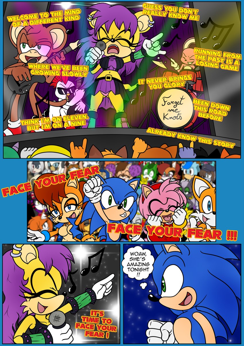 blue_eyes eyes_closed female green_eyes machine male male/female singing text raianonzika archie_comics sega sonic_the_hedgehog_(archie) sonic_the_hedgehog_(comics) sonic_the_hedgehog_(series) bump_the_deer mina_mongoose sonic_the_hedgehog zeta_the_echidna deer domestic_cat echidna eulipotyphlan felid feline felis haplorhine hedgehog herpestid lagomorph leporid mammal mongoose monkey monotreme primate rabbit robot absurd_res comic english_text hi_res