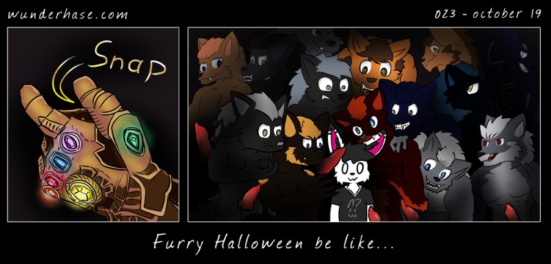 anthro erection forced fur genitals holidays humor infinity_gauntlet kemono knot male penis rape text wunderhase halloween marvel mythology canid canine lagomorph leporid mammal mythological_canine mythological_creature rabbit werecanid werecanine werecreature werewolf 2019 comic digital_media_(artwork) english_text hi_res url