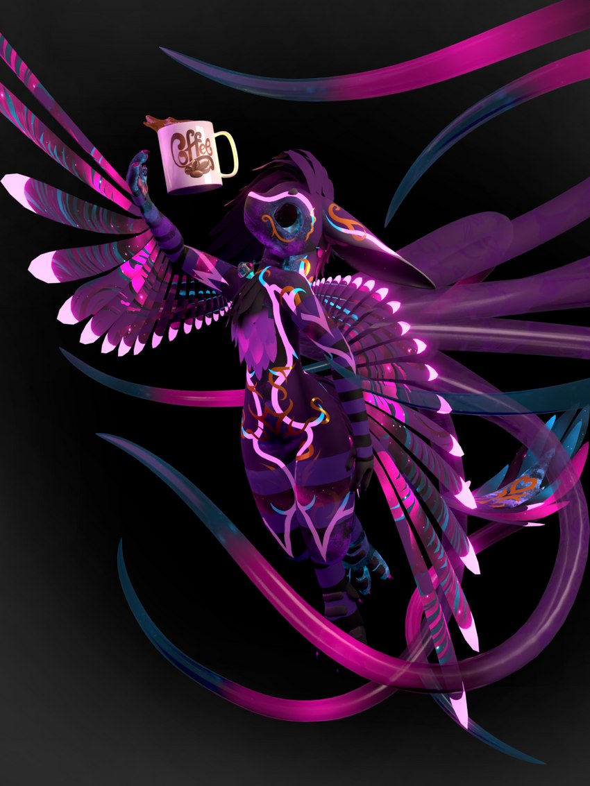 3_fingers 4_ears anthro arm_warmers armwear beverage claws clothing coffee coffee_mug container cup digitigrade feathers fingers leg_warmers legwear male mug multi_ear purple_body purple_feathers simple_background solo tail tail_feathers tentacles translucent translucent_tentacles warmers winged_arms wings harbalarm blender_cycles harbalarm_(character) avali avian eldritch_abomination 3:4 3d_(artwork) blender_(artwork) digital_media_(artwork) hi_res