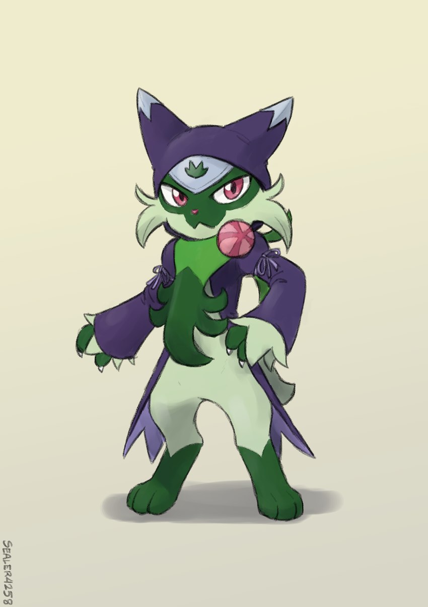 3_toes ambiguous_gender anthro clothed clothed_ambiguous clothed_anthro clothing featureless_crotch feet fingers front_view fur green_body green_fur looking_at_viewer red_eyes simple_background solo standing toes sealer4258 capcom monster_hunter nintendo pokemon floragato generation_9_pokemon pokemon_(species) 2024 absurd_res digital_media_(artwork) hi_res