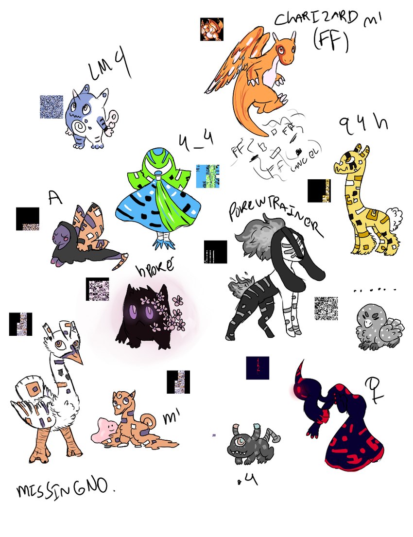 :3 black_body blue_body blue_skin clothing dress fire flower glitch glowing glowing_eyes grey_body hair horn long_hair long_neck orange_body orange_scales plant purple_body purple_eyes red_body scales yellow_body kareninakbash07 nintendo pokemon 'm_(ff) ......_(glitch_pokemon) .4_(glitch_pokemon) 4_4_(pokemon) 94_h >_a a_(glitch_pokemon) avian bird digital_creature female_symbol_(glitch_pokemon) generation_1_pokemon glitch_creature glitch_pokemon h_poke humanoid lm4 missingno. pokemon_(species) pokewtrainer hi_res sketch_page