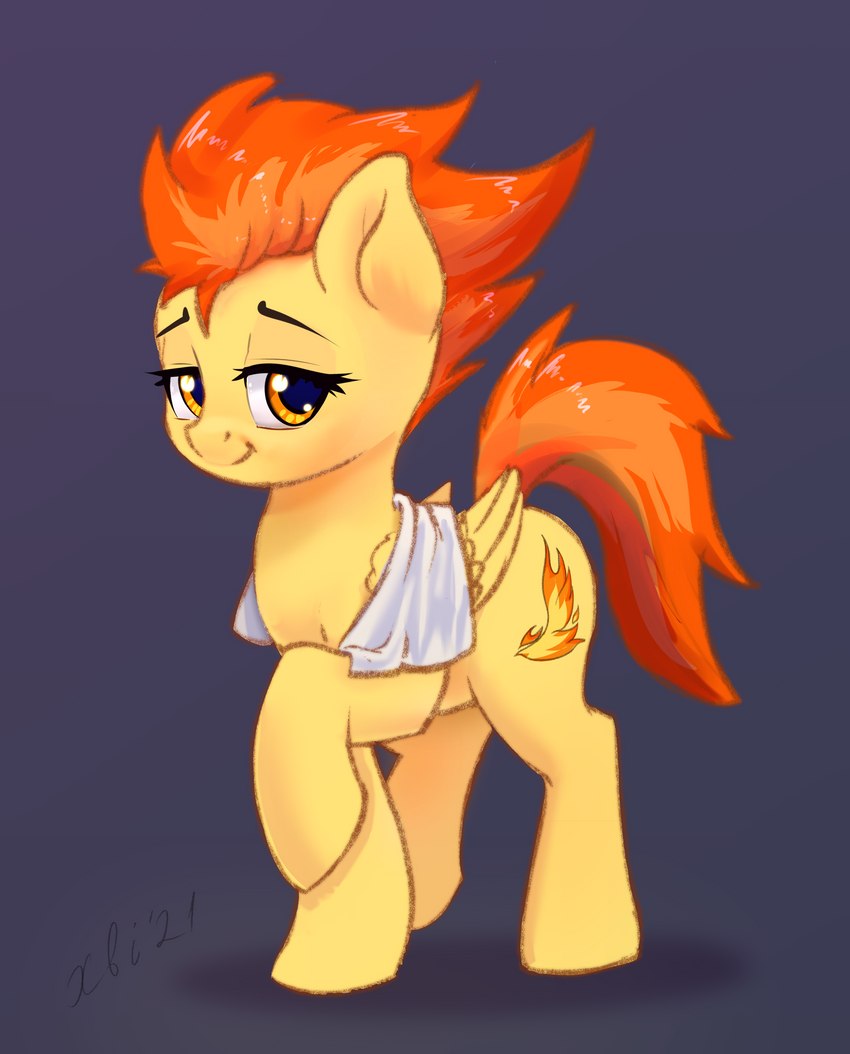 cutie_mark feathered_wings feathers female feral front_view hair orange_eyes orange_hair quadruped shadow smile solo tan_body tan_feathers tan_wings towel wings xbi friendship_is_magic hasbro my_little_pony mythology spitfire_(mlp) wonderbolts_(mlp) equid equine mammal mythological_creature mythological_equine pegasus 2021 absurd_res hi_res