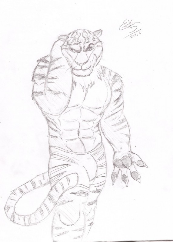 abs anthro bottomwear bulge claws clothed clothing fur looking_at_viewer male manly muscular muscular_anthro muscular_male pants partially_clothed pawpads shorts skimpy solo standing striped_body striped_fur stripes topless zootopia_shorts vanshart disney zootopia tiger_dancer_(zootopia) felid mammal pantherine tiger 2016 hi_res traditional_media_(artwork)