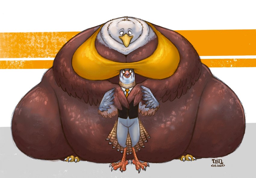 anthro beak belly_on_ground belly_overhang big_breasts bottom_heavy bottomless bottomless_anthro bottomless_female bottomwear bra breasts cleavage clothed clothing collared_shirt dress_shirt duo feet female huge_breasts huge_hips huge_thighs hyper hyper_thighs larger_female love_handles male male/female morbidly_obese morbidly_obese_anthro morbidly_obese_female necktie obese obese_anthro obese_female overweight overweight_anthro overweight_female pants shirt size_difference sleeveless_jacket sleeveless_shirt smaller_male suit_jacket talons thick_thighs toes topwear underwear wide_hips winged_arms wings dragontzin accipitrid accipitriform avian bald_eagle bird eagle falcon falconid kestrel sea_eagle 2025 hi_res