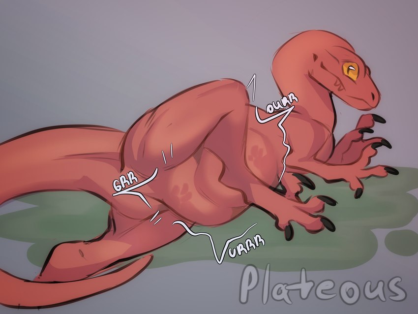 abdominal_bulge belly belly_expansion expansion feral male rumbling_stomach slightly_chubby solo vore plateous dinosaur dromaeosaurid prehistoric_species reptile scalie theropod velociraptor 4:3 hi_res