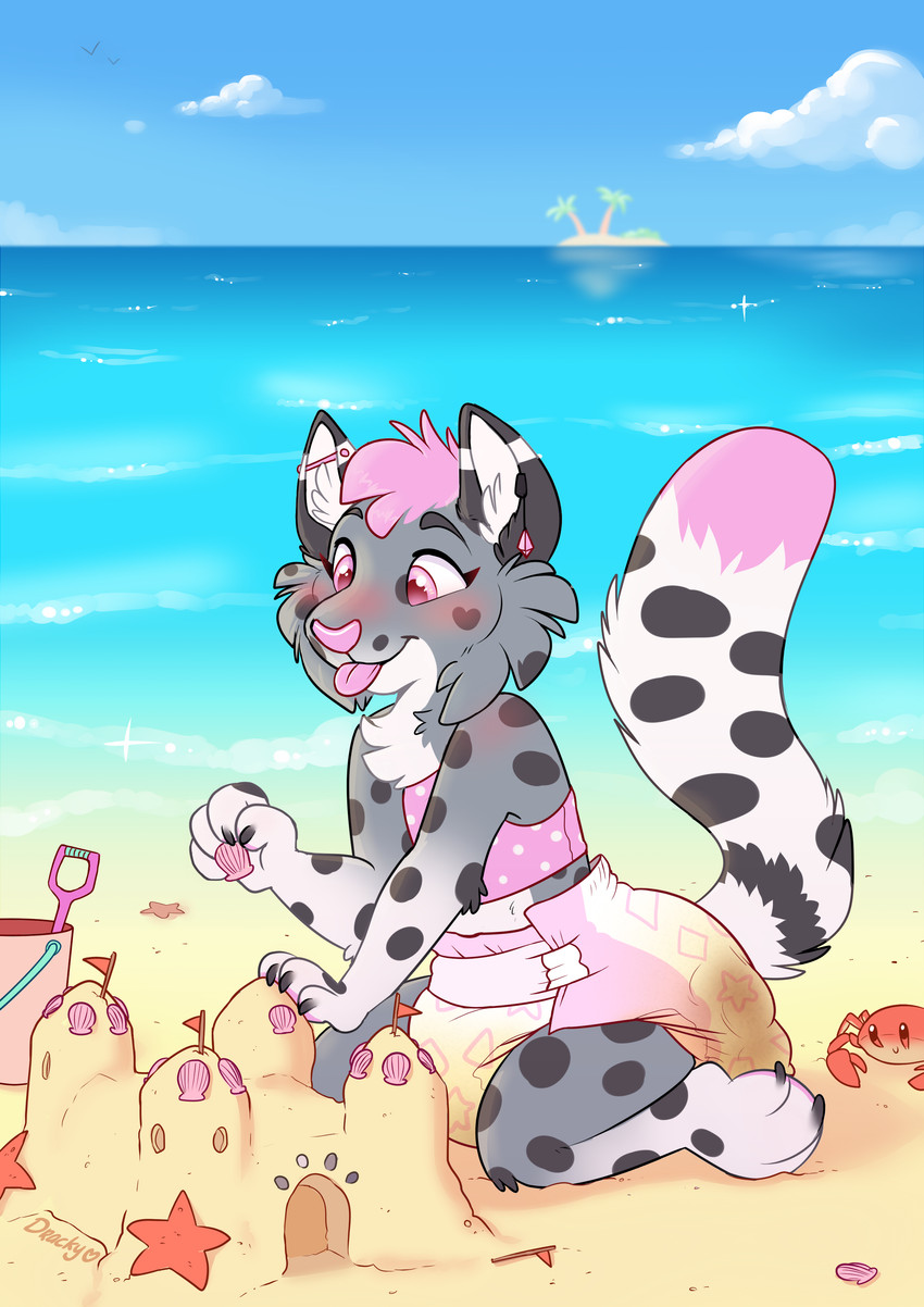 ageplay anthro beach clothing diaper feces female infantilism messy_diaper roleplay sand_castle sculpture sea seaside soiling solo water young young_anthro dracky fynnley_(character) domestic_cat felid feline felis mammal mixed_breed savannah_cat absurd_res hi_res