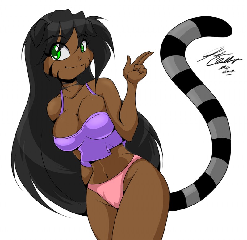 animal_tail big_breasts big_eyes black_hair black_stripes breasts cat_tail clothed clothing facial_markings female green_eyes hair head_markings long_hair markings midriff navel panties shirt simple_background solo stripes topwear underwear white_background mastergodai caribbean_blue kimi_(caribbean_blue) animal_humanoid cat_humanoid domestic_cat felid felid_humanoid feline feline_humanoid felis humanoid mammal mammal_humanoid