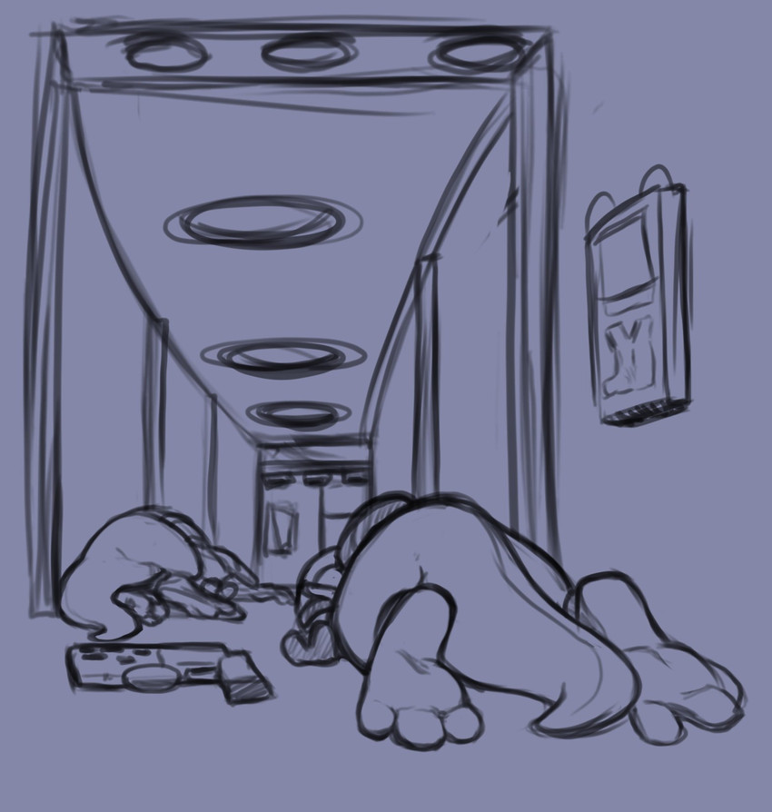 3_toes clothed clothing death duo feet hallway lying on_front plasma_blaster_(lilo_and_stitch) plasma_gun purple_and_black ranged_weapon scanner toes unconscious weapon amazin-arts disney lilo_and_stitch united_galactic_federation_trooper 2020 hi_res monochrome sketch