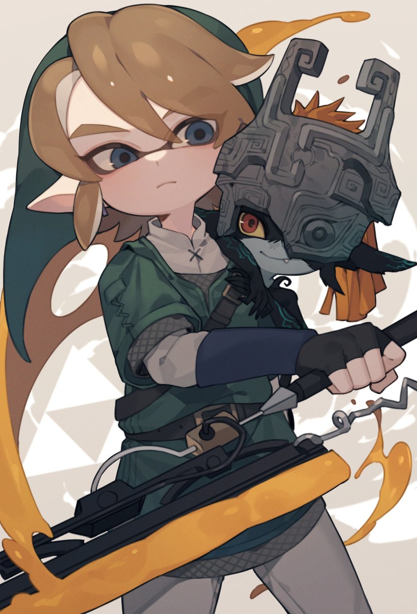 alternate_species armor belt blue_eyes clothed clothing duo female fused_shadow headgear headwear helmet holding_object holding_weapon humanoid_pointy_ears male pointy_ears red_eyes simple_background smile solo_focus splatana splatana_wiper weapon white_background prat-rat nintendo splatoon the_legend_of_zelda twilight_princess link midna animal_humanoid cephalopod cephalopod_humanoid humanoid imp inkling marine marine_humanoid mollusk mollusk_humanoid twili absurd_res crossover hi_res