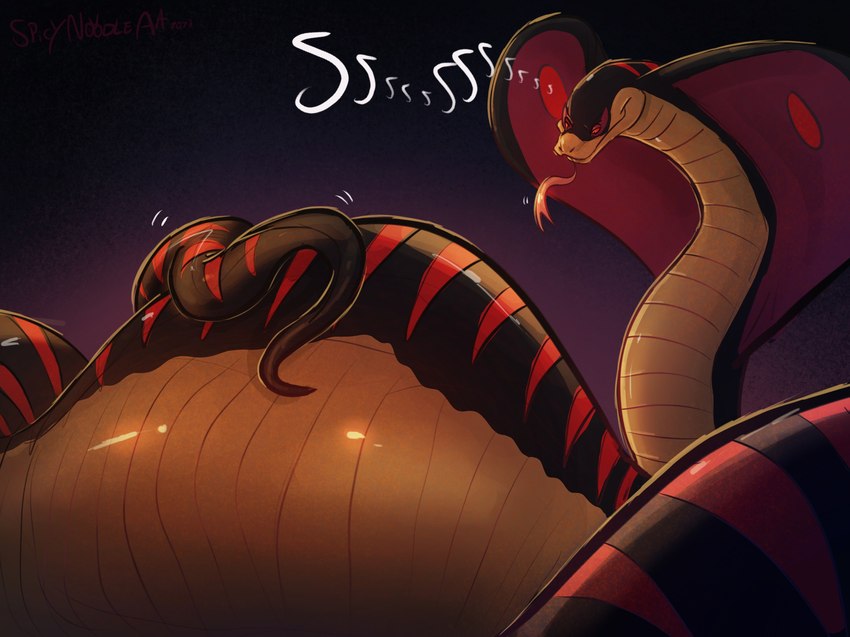 abdominal_bulge feral forked_tongue male oral_vore red_eyes solo tongue tongue_out vore spicynoodleart disney disney's_aladdin jafar_(disney) reptile scalie snake hi_res