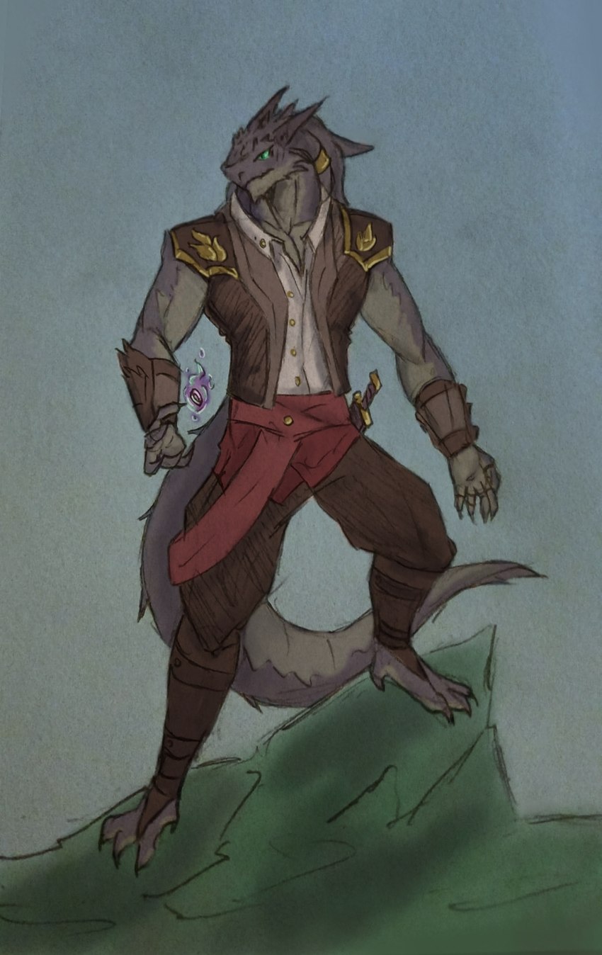 anthro magic_user male pirate_outfit solo tail infenrir dungeons_and_dragons hasbro mythology wizards_of_the_coast voax dragon dragonborn_(dnd) mythological_creature mythological_scalie scalie hi_res