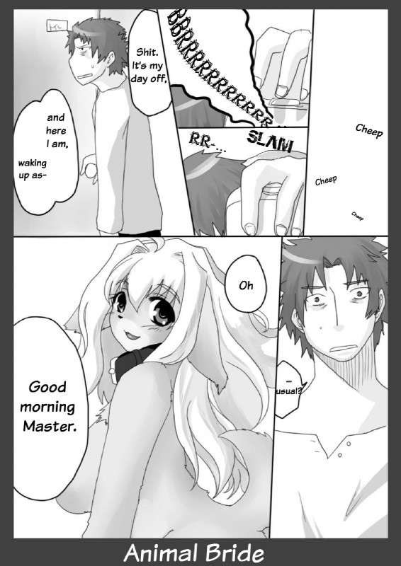 animal_bride anthro breasts clock collar dialogue duo female male surprise text shinobe animal_bride_1 canid canine canis domestic_dog human mammal comic english_text greyscale hi_res monochrome translated