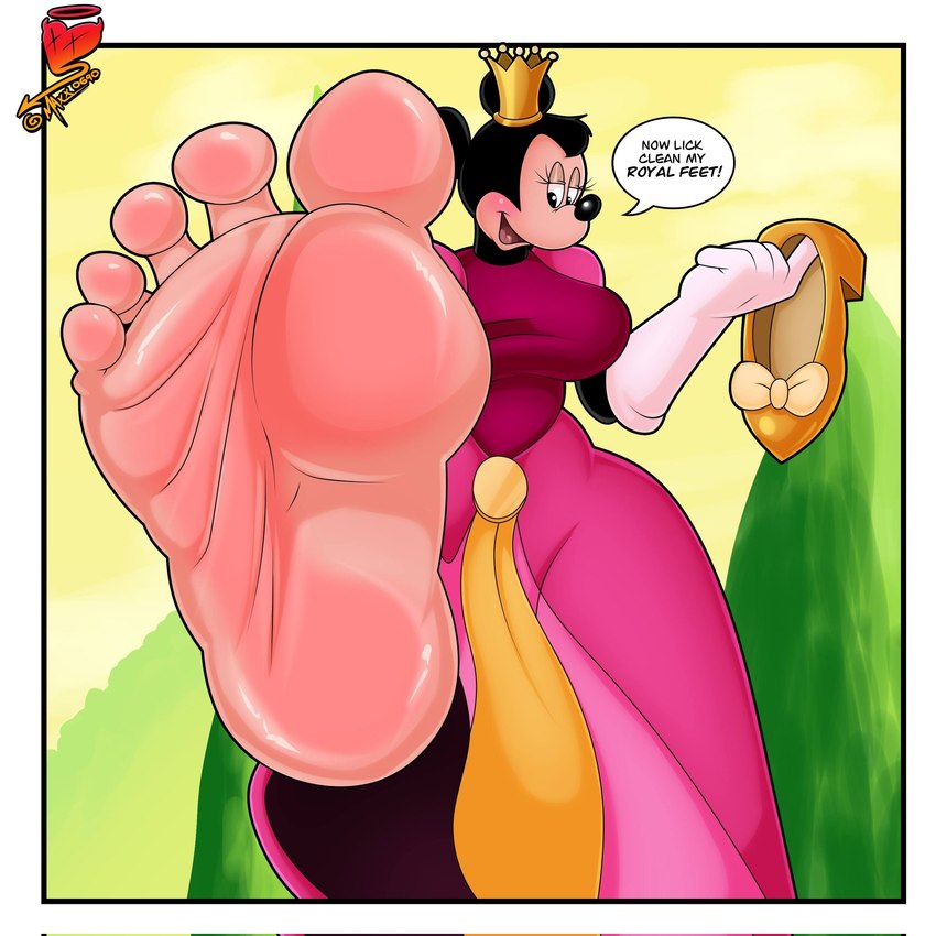 5_toes anthro barefoot clothed clothing crown dress feet female foot_focus headgear humanoid_feet pink_clothing pink_dress plantigrade soles solo speech_bubble text toes wrinkled_feet wrinkles maximus21 disney minnie_mouse mammal mouse murid murine rodent 1:1 english_text hi_res