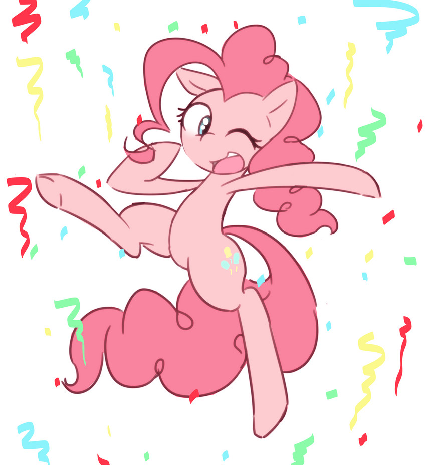 blue_eyes confetti confetti_streamer cutie_mark female feral hair long_hair one_eye_closed open_mouth open_smile pink_body pink_hair simple_background smile solo white_background wink akainu7 friendship_is_magic hasbro my_little_pony pinkie_pie_(mlp) earth_pony equid equine horse mammal pony 2016 absurd_res hi_res