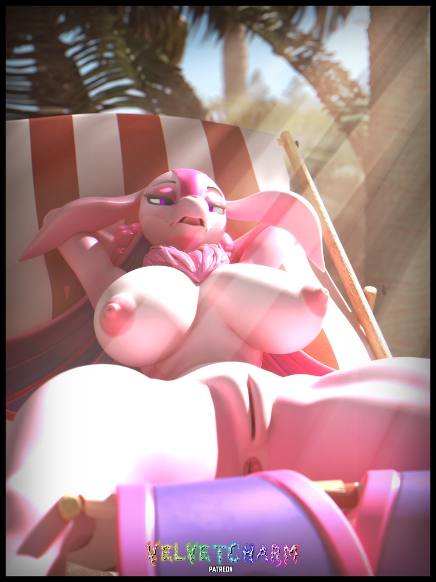 anthro anus areola beach big_breasts black_border border breasts curvy_figure female fluffy fluffy_chest genitals lounging nipples nude pink_areola pink_nipples plump_labia pussy solo spread_legs spreading sunbathing sunrays voluptuous conditional_dnp velvet_charm mayosplash_(modeler) blender_cycles palworld pocketpair lovander pal_(species) 2024 3d_(artwork) blender_(artwork) digital_media_(artwork) hi_res