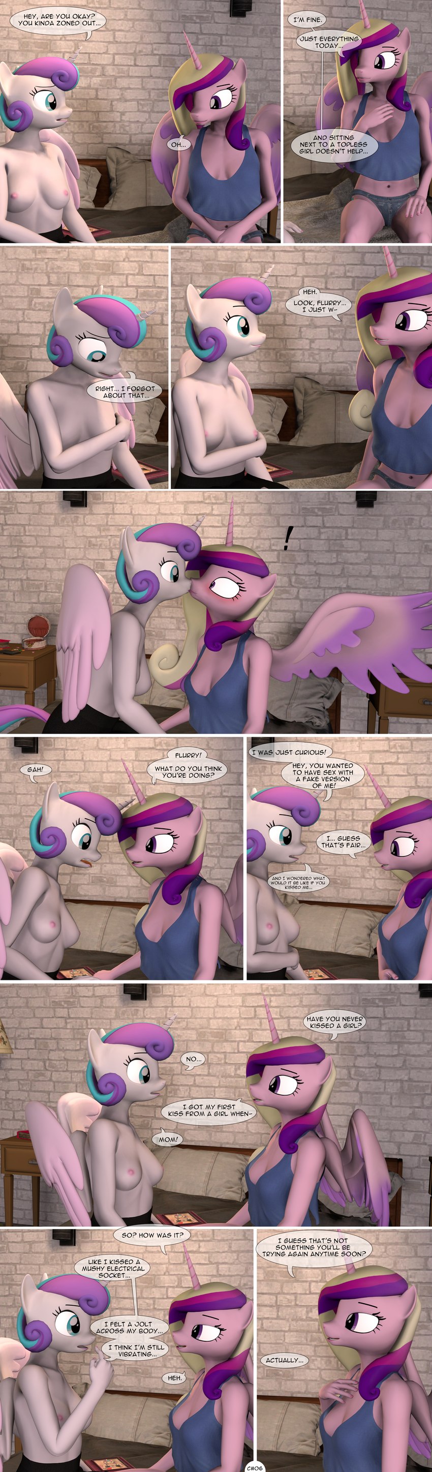 aged_up anthro anthrofied bed bedroom bite blush breasts clothed clothing dialogue female female/female furniture hair horn inside kissing long_hair nipples sleepwear surprised_expression text topless wings spud-arts friendship_is_magic hasbro my_little_pony mythology flurry_heart_(mlp) princess_cadance_(mlp) equid equine mammal mythological_creature mythological_equine winged_unicorn 3d_(artwork) absurd_res comic digital_media_(artwork) english_text hi_res daughter_(lore) incest_(lore) mother_(lore) mother_and_child_(lore) mother_and_daughter_(lore) parent_(lore) parent_and_child_(lore) parent_and_daughter_(lore)