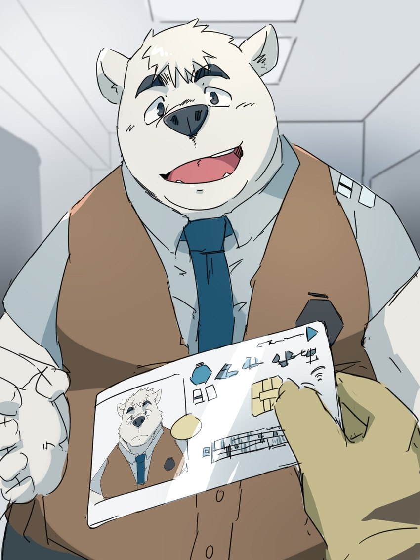 anthro black_nose clothing duo fur humanoid_hands kemono male necktie overweight overweight_male shirt solo_focus topwear white_body white_fur train_(artist) bear mammal polar_bear ursine 2021 3:4 hi_res