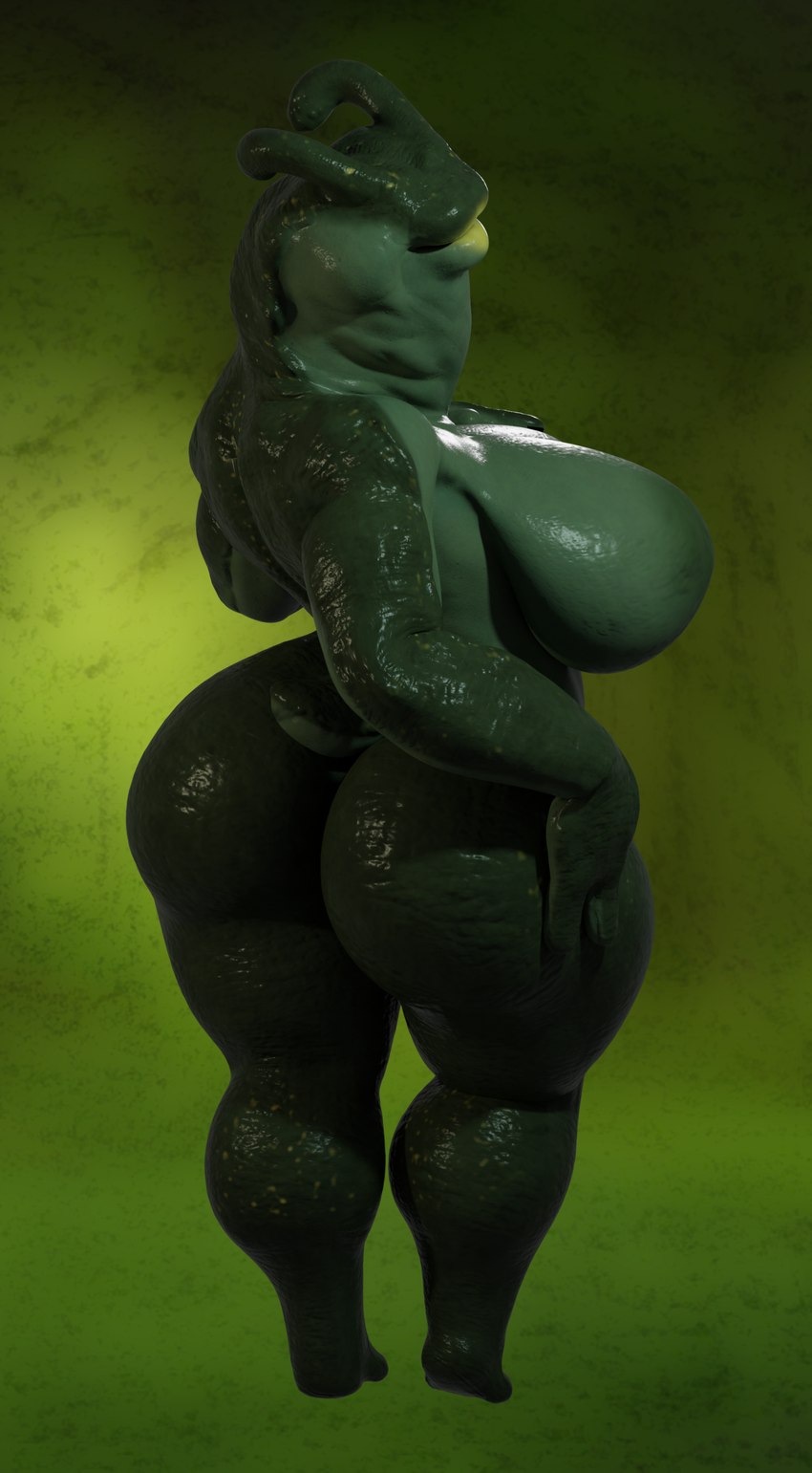 3_fingers anthro big_breasts big_butt breasts butt curvy_figure female fingers green_body huge_breasts huge_butt huge_thighs lips looking_at_viewer overweight solo thick_lips thick_thighs wide_hips waffledew slug_(wattchewant) gastropod mollusk slug 3d_(artwork) absurd_res blender_(artwork) digital_media_(artwork) hi_res