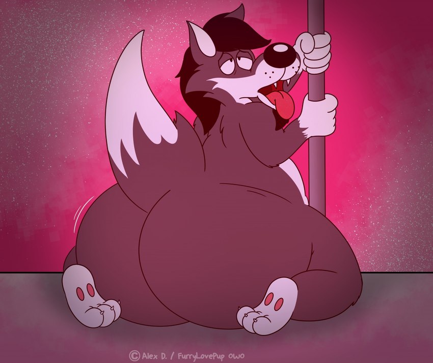 ahegao anthro aroused belly belly_overhang big_butt black_hair black_nose bouncing_butt butt chubby_cheeks feet femboy fur grey_body grey_fur hair hindpaw holding_object holding_pole looking_pleasured looking_up male motion_lines multicolored_body multicolored_fur nude paws performance performing pink_background pole presenting presenting_hindquarters raised_tail simple_background slightly_chubby slightly_chubby_anthro slightly_chubby_male slutty_face solo stripper stripper_pole tail thick_thighs tongue tongue_out toony two_tone_body two_tone_fur white_body white_fur wide_hips furrylovepup_v2 canid canine canis mammal wolf