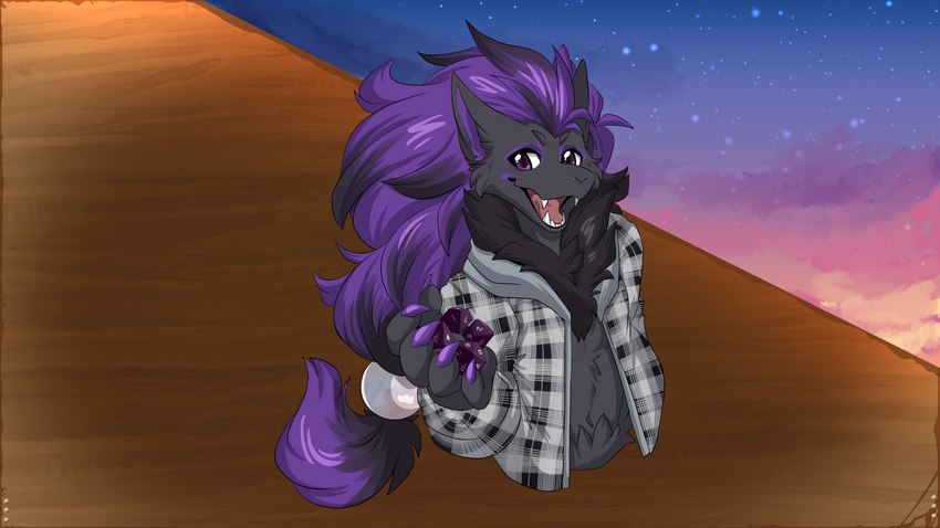 anthro black_body black_fur clothing dice facial_markings fur grey_body grey_fur hair head_markings hoodie male markings open_mouth purple_eyes purple_hair solo topwear starwolfskin nintendo pokemon starlight:_new_dawn_scar zgf_gaming talderius generation_5_pokemon pokemon_(species) zoroark 16:9 2023 hi_res widescreen