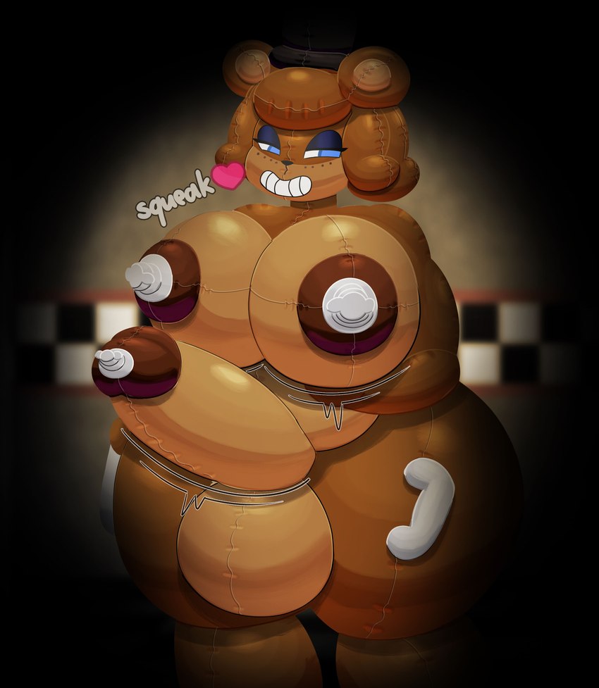 anthro areola balls bedroom_eyes big_balls big_breasts big_penis biped black_clothing black_hat black_headwear black_top_hat blue_eyelids blue_eyes breasts brown_body circumcised clothing creases erection freckled_face freckles genitals gynomorph half-closed_eyes handle handles_on_hips handles_on_thighs hat headgear headwear heart_symbol huge_balls huge_breasts huge_penis huge_thighs inflatable intersex light looking_aside motion_lines narrowed_eyes nipples penis permagrin permanent_smile pool_toy pseudo_ears pseudo_hair seductive smile solo squeaking text thick_thighs top_hat valve_nipple valve_penis vignette fyeuwuw five_nights_at_freddy's fredina's_nightclub scottgames freddy_(fnaf) frenni_(cryptiacurves) animate_inanimate bear living_inflatable mammal 2024 absurd_res english_text hi_res lighting shaded