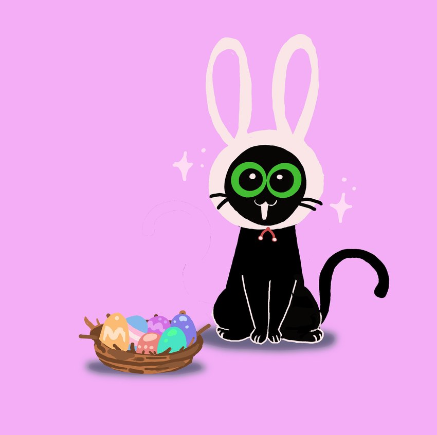 :3 ambiguous_gender black_body black_fur easter_egg egg feral fur glistening glistening_eyes green_eyes happy holidays nest paws rabbit_hat solo whiskers shanhorandraws easter little_kitty_big_city little_kitty_(lkbc) domestic_cat felid feline felis mammal absurd_res hi_res official_art