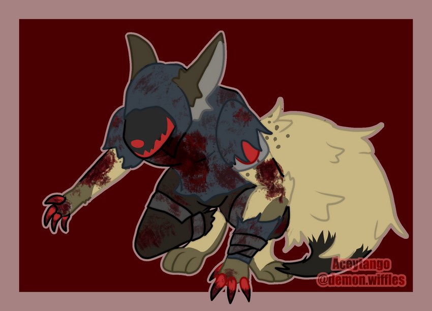 anthro blood bodily_fluids brown_body clothed clothing fur gore machine male screen screen_face simple_background smile solo spots topwear aceytango left_4_dead_(series) valve johmn hunter_(left_4_dead) hyena mammal protogen spotted_hyena digital_media_(artwork) hi_res