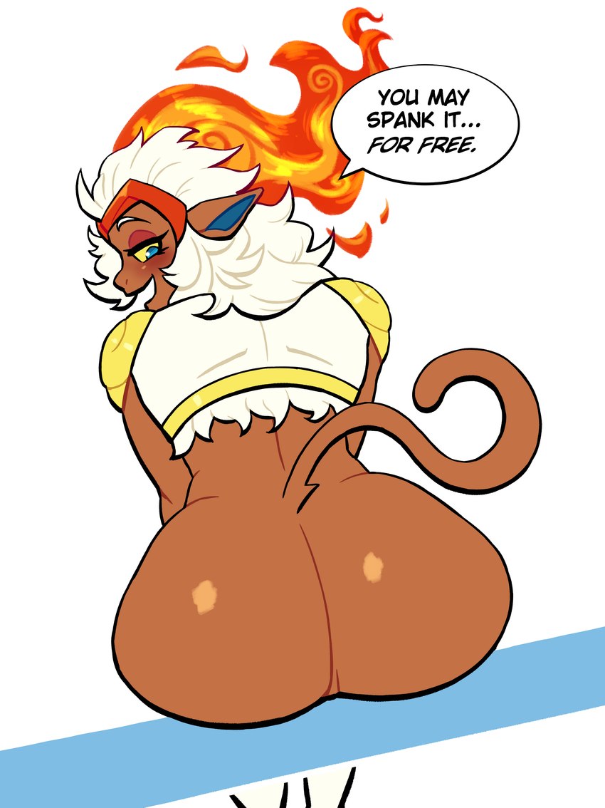 anthro bottomless butt clothed clothing female glistening glistening_butt raised_tail rear_view simple_background sitting solo tail text white_background lovetopullmicke nintendo pokemon you_may_spank_it_once generation_4_pokemon infernape mammal pokemon_(species) primate 2025 absurd_res english_text hi_res