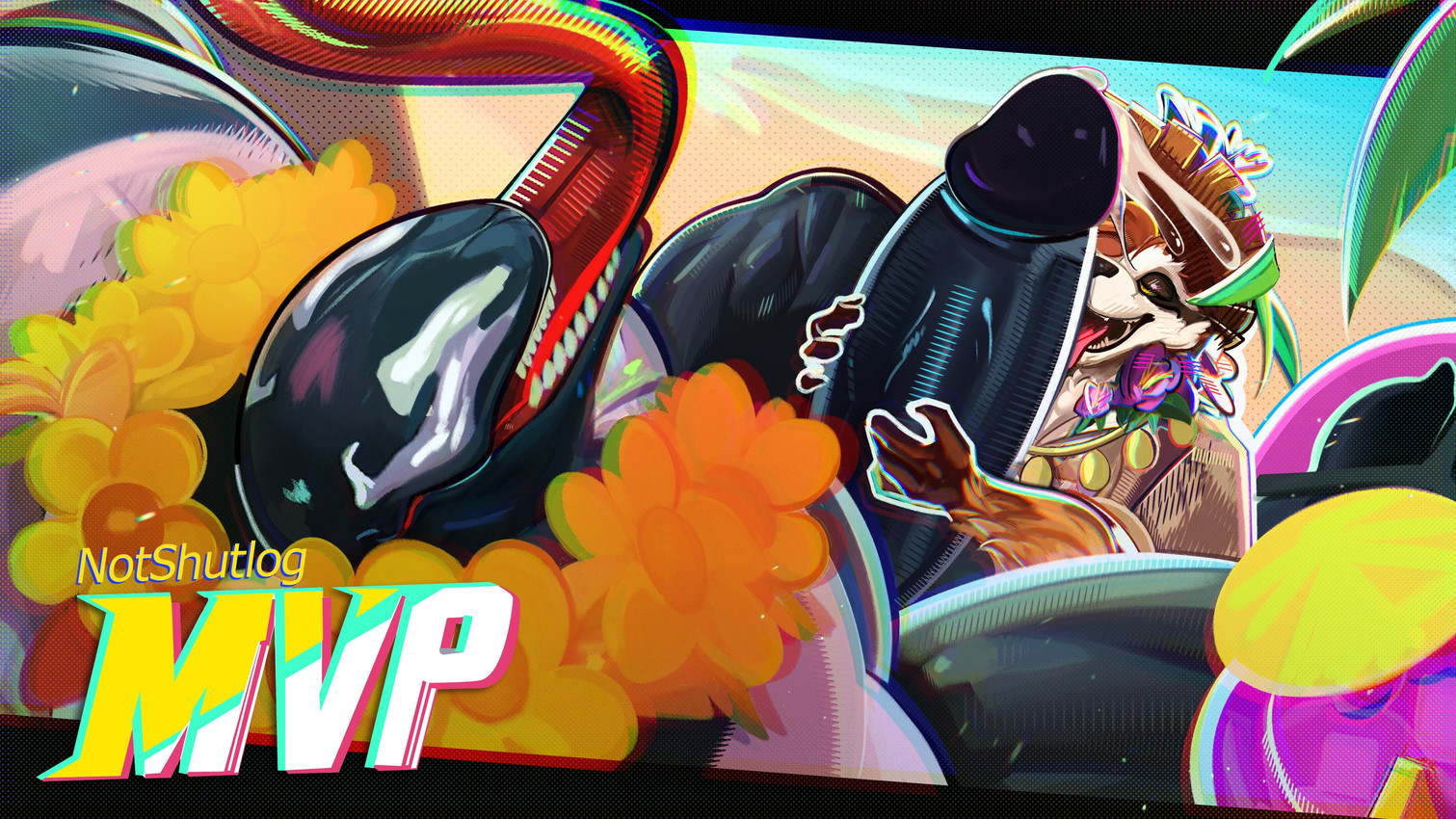 anthro beach big_penis black_body black_nose bodily_fluids brown_body brown_fur circumcised clothing duo erection flower_necklace fur genital_fluids genitals half-closed_eyes hand_on_penis headgear headwear holding_penis humanoid_genitalia humanoid_penis interspecies leaking_precum licking long_tongue looking_pleasured male male/male narrowed_eyes oral penile penis penis_lick precum sex sharp_teeth size_difference teeth tongue tongue_out yellow_eyes notshutlog guardians_of_the_galaxy marvel rocket_raccoon venom_(marvel) alien alien_humanoid humanoid mammal procyonid raccoon symbiote 2025 absurd_res english_description hi_res