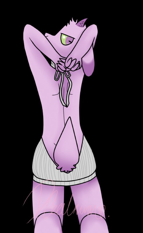 anthro clothed clothing floppy_ears fur horn looking_back male purple_body purple_eyes purple_fur simple_background solo standing sweater topwear transparent_background virgin_killer_sweater kissmelovemexx meme_clothing yagi_(scotch) bovid caprine goat mammal alpha_channel hi_res meme