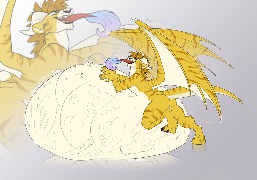 anthro belly big_belly black_claws claws horn male orange_eyes red_tail solo stripes tail vore wings cmitchell mythology ludwig-horn dragon felid lion mammal mythological_creature mythological_scalie pantherine scalie tiger digital_media_(artwork) hi_res