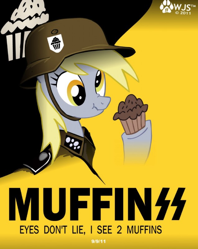 armor clothing copyright_symbol female feral food headgear helmet muffin nazi parody poster poster_template propaganda propaganda_poster schutzstaffel solo ss_insignia symbol text uniform waffen-ss world_war_2 wolfjedisamuel friendship_is_magic hasbro my_little_pony derpy_hooves_(mlp) equid equine horse mammal pony 2011 english_text hi_res