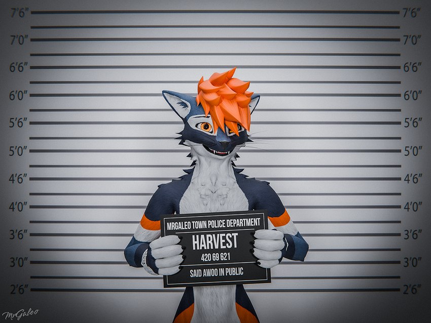 anthro arrested criminal cuff_(restraint) fur hair handcuffs male metal_cuffs open_mouth police restraints sign simple_background smile solo text mrgaleo blender_cycles mammal rexouium 3d_(artwork) blender_(artwork) digital_media_(artwork) english_text meme