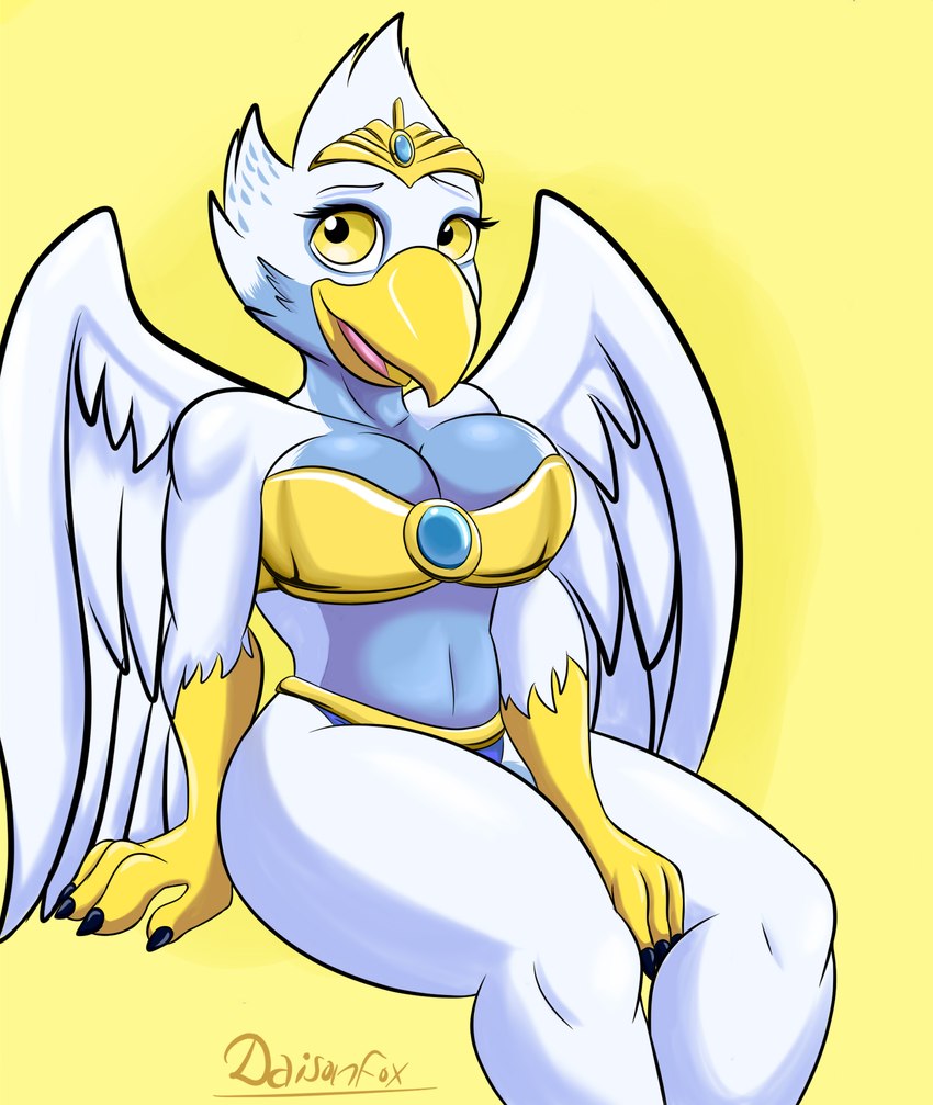 anthro armor beak blue_body blue_feathers breasts eyelashes feathers female jewelry looking_at_viewer non-mammal_breasts simple_background solo wings yellow_eyes daison_the_fox legends_of_chima lego eris_(legends_of_chima) accipitrid accipitriform avian bird eagle absurd_res hi_res