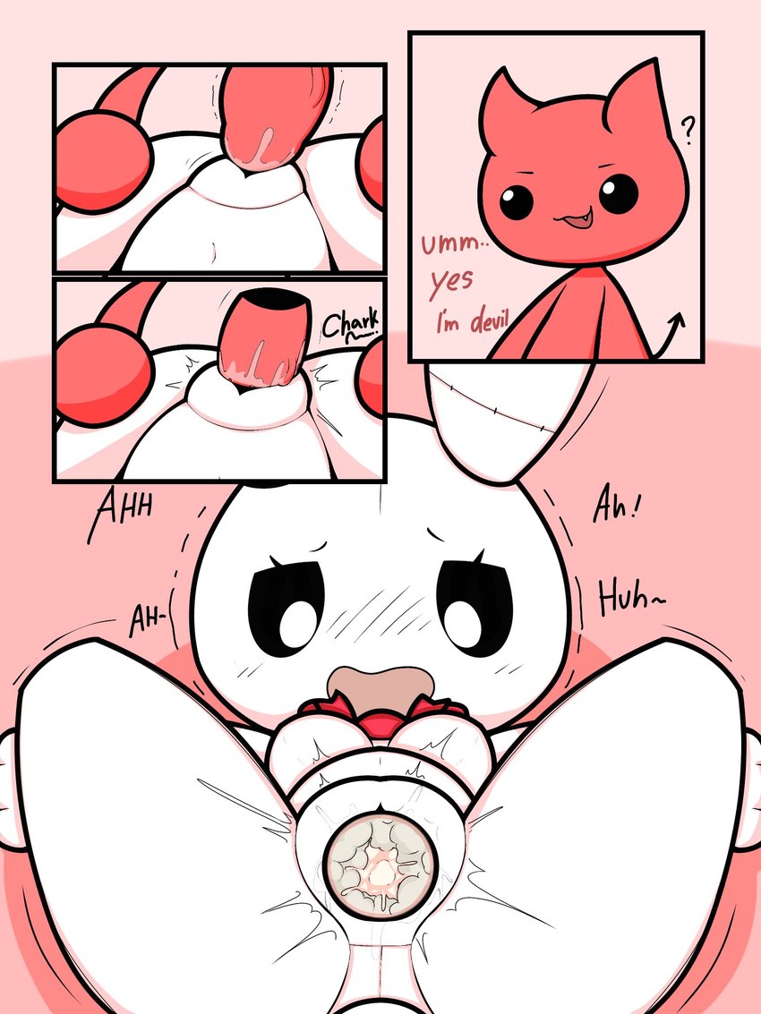 anthro big_penis biped black_sclera bodily_fluids breasts butt cum cum_in_pussy cum_inside dialogue doll duo emanata erection female forced from_front_position genital_fluids genitals holding_other huge_penis humanoid_on_anthro internal male male/female moan on_bottom on_top paws penile penis penis_on_pussy plushie plushophilia rape red_body sex simple_background speech_bubble text white_body white_eyes mr_slow plushie_(mr_slow) animate_inanimate demon humanoid lagomorph leporid living_doll mammal rabbit 3:4 comic digital_drawing_(artwork) digital_media_(artwork) english_text hi_res