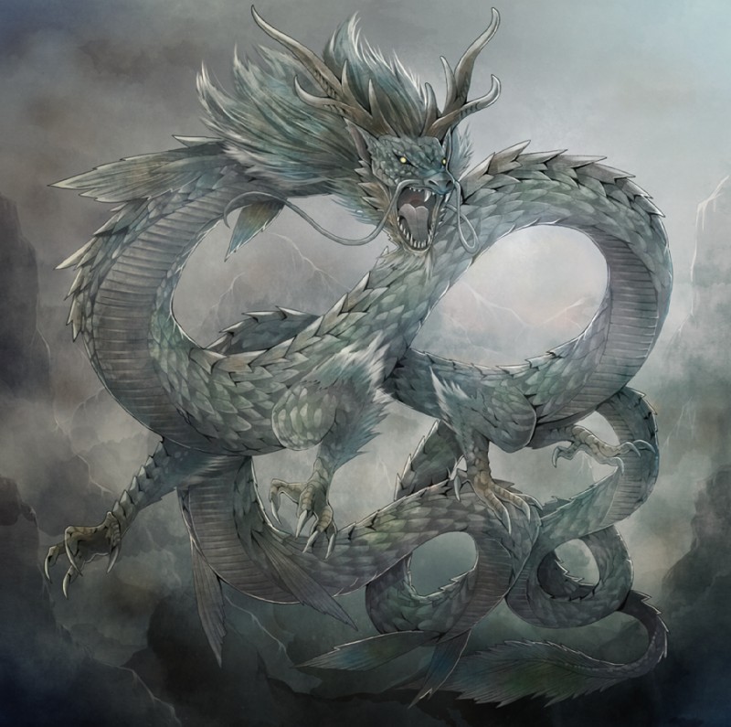 ambiguous_gender claws cloud fangs feral flying horn mountain outside scales sky solo tail teeth tongue whiskers michii_yuuki asian_mythology east_asian_mythology mythology pixiv_fantasia dragon eastern_dragon mythological_creature mythological_scalie scalie