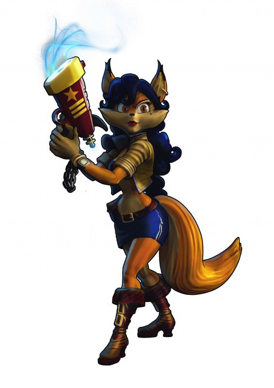 anthro belt boots bottomwear buckle clothed clothing ear_piercing female footwear fully_clothed high_heeled_boots high_heels markings mole_(marking) piercing shock_pistol shoes skirt solo tail zipper zipper_skirt unknown_artist sly_cooper_(series) sony_corporation sony_interactive_entertainment sucker_punch_productions carmelita_fox canid canine fox mammal absurd_res hi_res