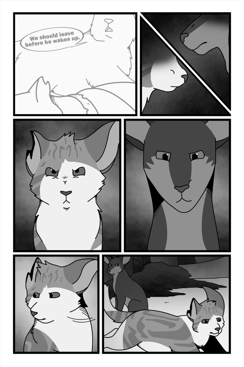 ambiguous_gender angry blood bodily_fluids collar dialogue ear_wound feral fur glare glaring_at_another group narrowed_eyes notched_ear open_mouth running sitting snout speech_bubble tail talking_feral text wounded sebdoggo serenity_(comic) fae_(serenity) jasper_(serenity) zeke_(serenity) birman_cat canid canine canis domestic_cat domestic_dog felid feline felis himalayan_cat mammal mixed_breed oriental_shorthair undead zombie 2016 2:3 adobe_photoshop_(artwork) comic digital_drawing_(artwork) digital_media_(artwork) english_text hi_res monochrome female_(lore) male_(lore) young_(lore)