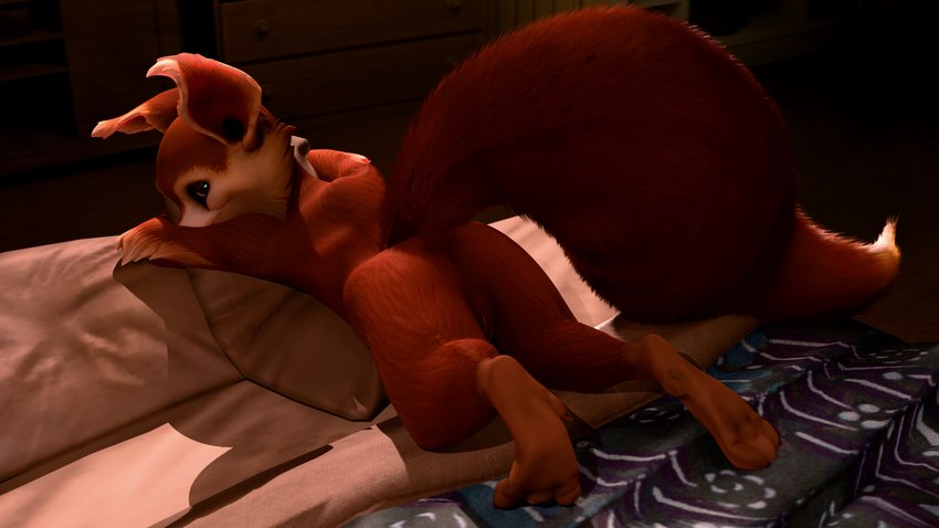 anthro anus bed bedroom_eyes butt female fur furniture genitals hug hugging_object hugging_pillow looking_back narrowed_eyes nude nude_anthro nude_female pillow seductive solo tail tumbunski dota valve hoodwink_(dota) mammal rodent sciurid tree_squirrel 16:9 3d_(artwork) 4k absurd_res digital_media_(artwork) hi_res huge_filesize widescreen