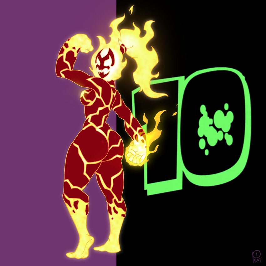 female fire flaming_hair hair looking_at_viewer looking_back looking_back_at_viewer nude number ponytail pose pseudo_hair solo profannytea ben_10 cartoon_network alien elemental_creature elemental_humanoid fire_creature fire_humanoid humanoid pyronite 1:1 hi_res