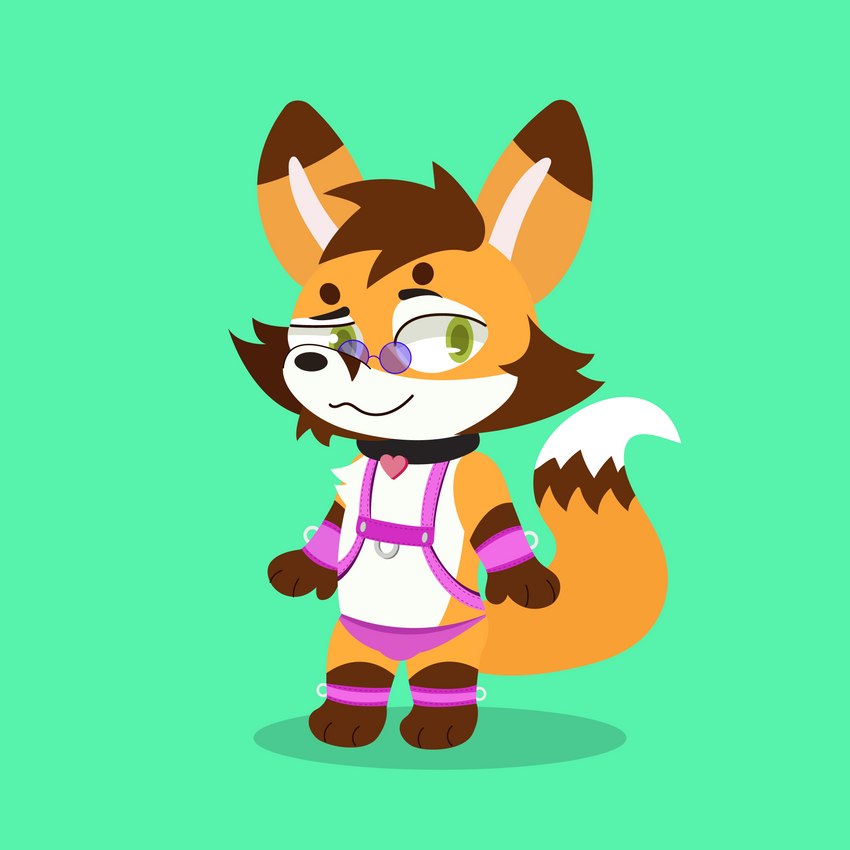 anthro arnes bdsm chibi collar eyewear gear glasses male partial_nudity simple_background solo dakaro20k ramaelfox canid canine fox mammal 1:1 absurd_res hi_res