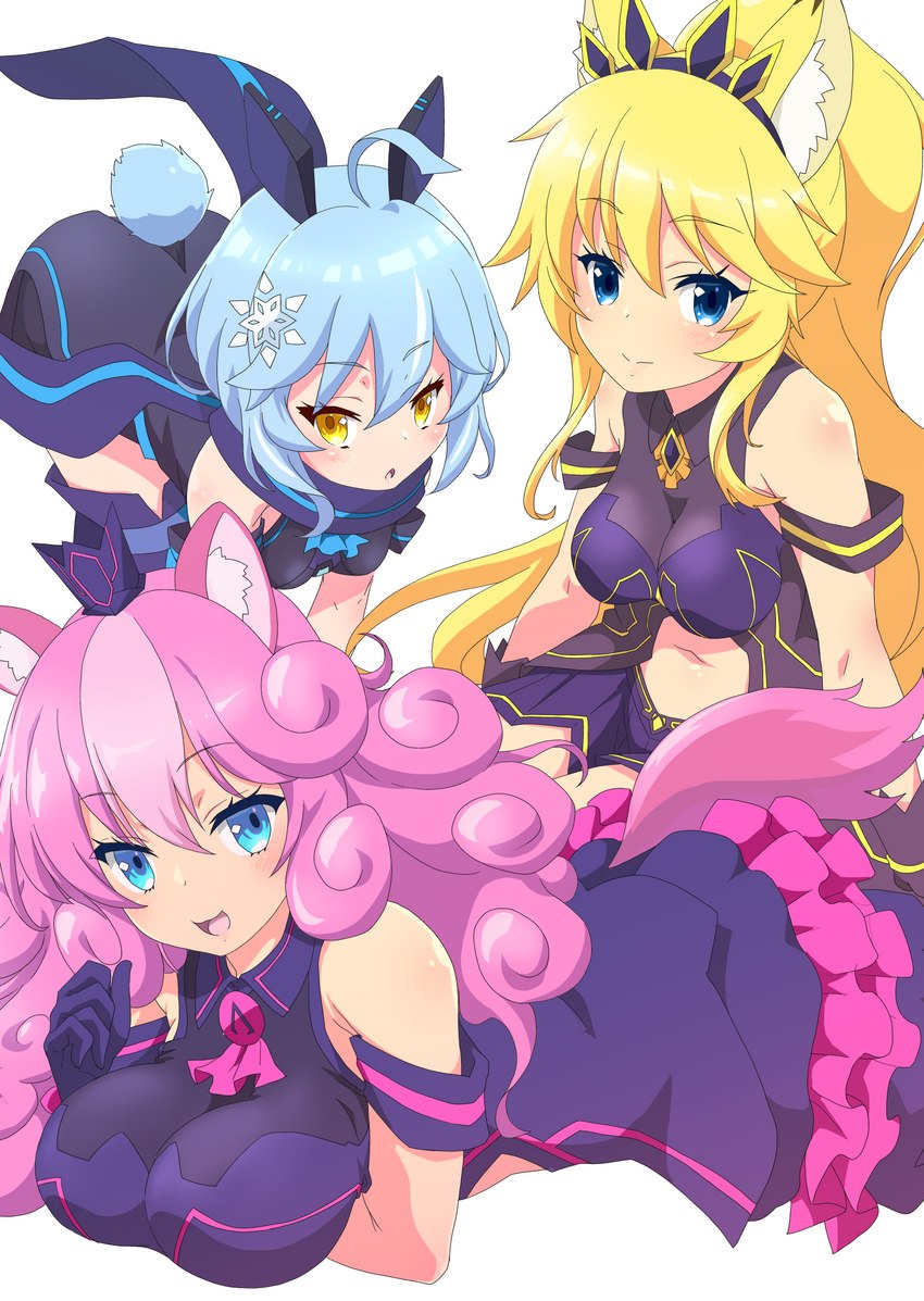 alternative_fashion big_breasts blonde_hair blue_eyes blue_hair blush breast_rest breasts cyber_lolita cyberpop female group hair huge_breasts j-fashion lolita_(fashion) long_hair lying navel open_mouth pink_hair short_hair simple_background small_breasts smile trio yellow_eyes kirihalla sanrio show_by_rock!! rararin_(show_by_rock!!) sumomone_(show_by_rock!!) uiui_(show_by_rock!!) animal_humanoid caracal caracal_(genus) caracal_humanoid cat_humanoid domestic_cat felid felid_humanoid feline feline_humanoid felis humanoid lagomorph lagomorph_humanoid leporid leporid_humanoid mammal mammal_humanoid rabbit rabbit_humanoid hi_res