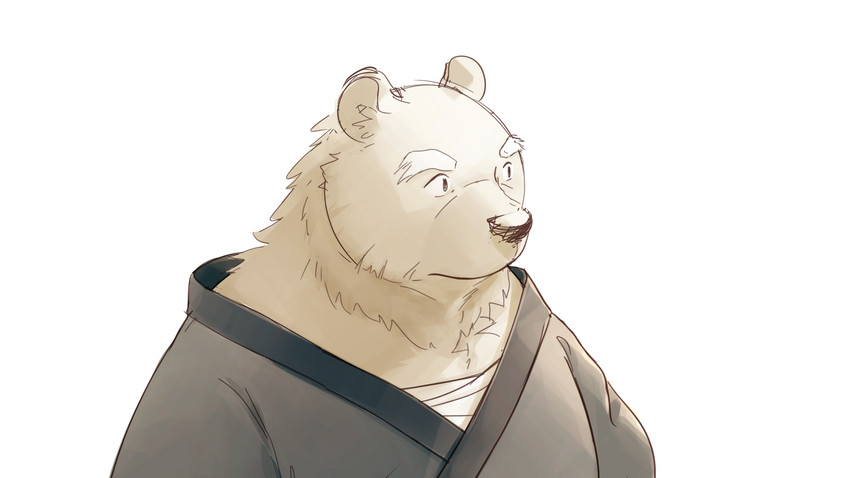 anthro asian_clothing clothed clothing east_asian_clothing fur japanese_clothing kemono male overweight overweight_anthro overweight_male solo underwear white_body white_fur 3000vnd bear mammal polar_bear ursine 16:9 hi_res widescreen