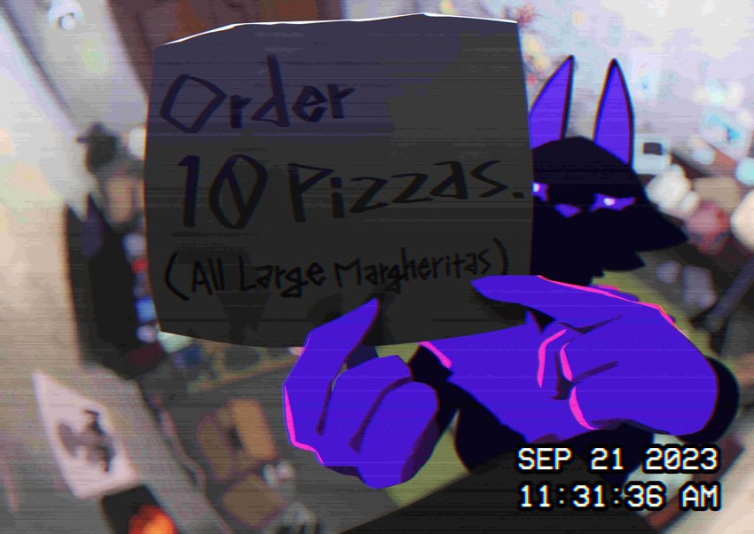 anthro containment_cell demanding female fur looking_at_viewer purple_body purple_fur solo text vhs_filter el-k vhs fen_(el-k) canid canine canis mammal wolf absurd_res digital_media_(artwork) hi_res